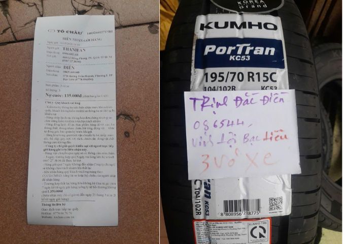 Chỉ cần 2 ngày lốp Kumho 195/70R15C đã đến Bạc Liêu